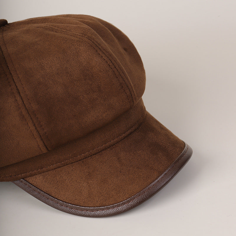 Women's Suede Newsboy Cap Japanese Style PU Brimmed Hat