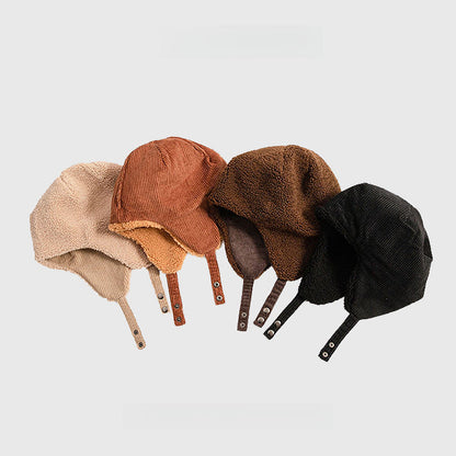 Thickened Warm-Keeping and Cold-Proof Ear Protection Corduroy Double-Sided Lamb Wool Trapper