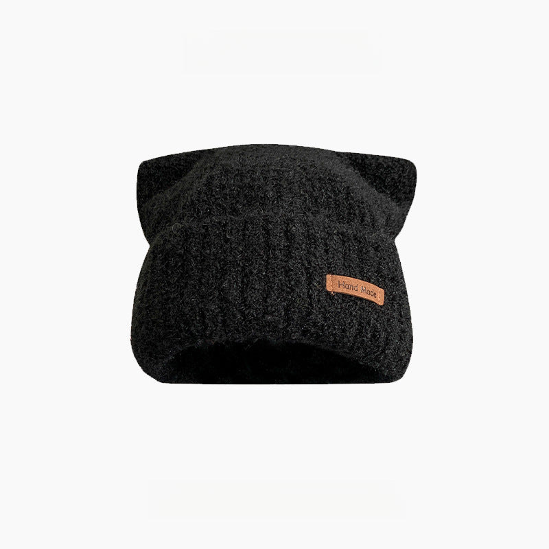 Cute Cat Ears Thickened Warm Big Head Circumference Beanie