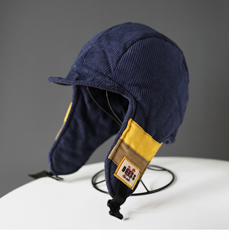 Color Contrast Patchwork Cold Protection in Winter Fleece-lined Warm Trapper