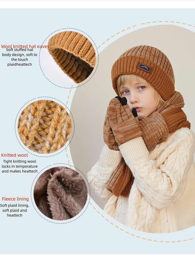 Children's Hat Scarf Gloves Three-piece Set Winter Outdoor Warm Beanie