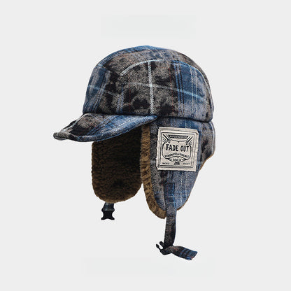 Plaid Outdoor Keep Warm Earmuffs Hat