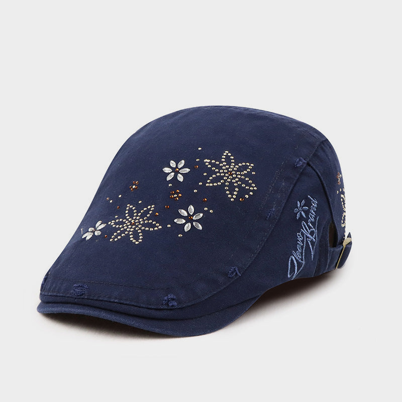 Washed Rhinestone Vintage Flat Cap