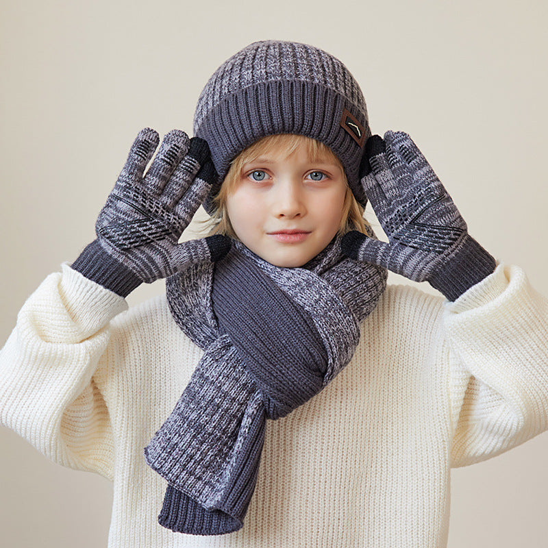Children's Hat Scarf Gloves Three-piece Set Winter Outdoor Warm Beanie