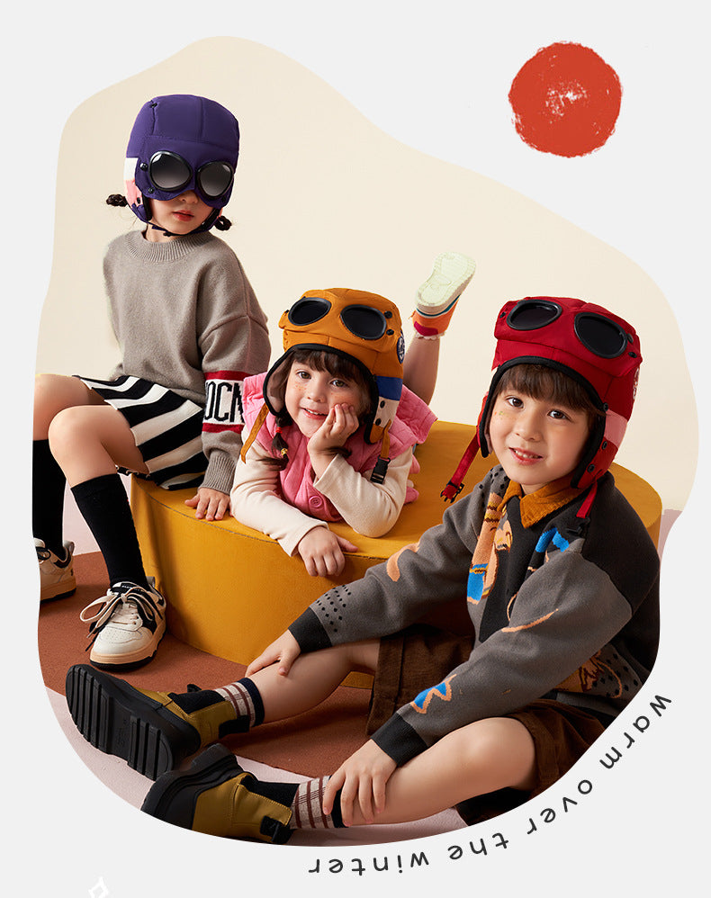 Children's Warm Sunglasses Mask Hat Integrated Ear Protection Hat