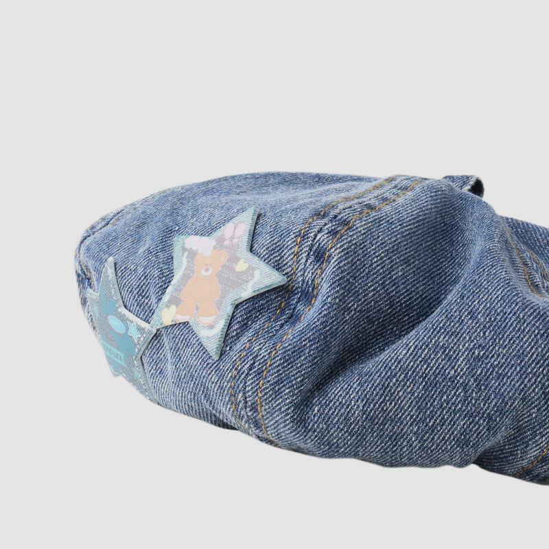 Cartoon Five-Star Denim Beret