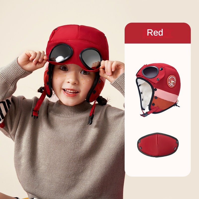 Children's Warm Sunglasses Mask Hat Integrated Ear Protection Hat