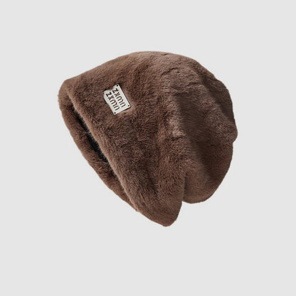 Metal Label Double-Layer Thickened Beanie Hat Beanie