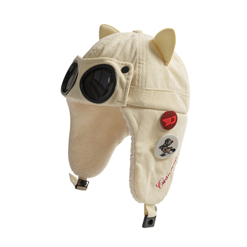 Bonnet cache-oreilles de ski épais doublé polaire oreilles de chat