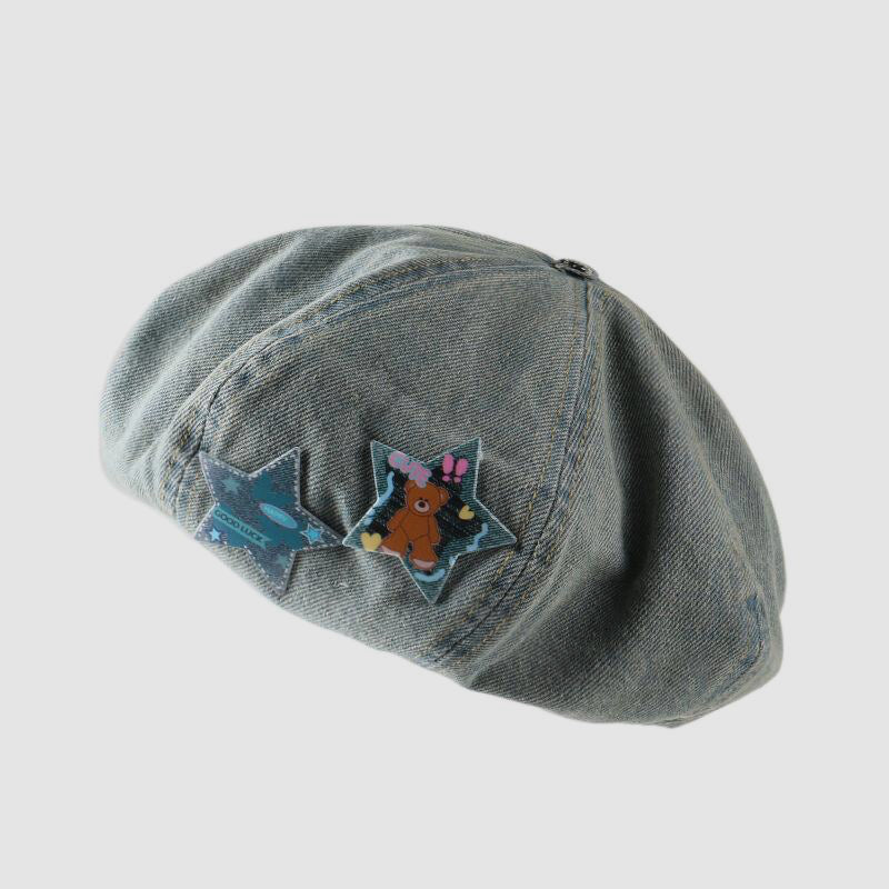 Cartoon Five-Star Denim Beret