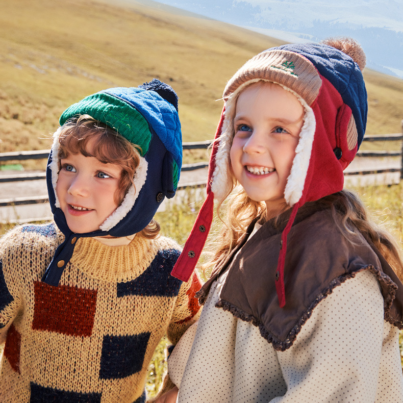 Autumn and Winter Children Fleece-lined Warm Earflaps Cap