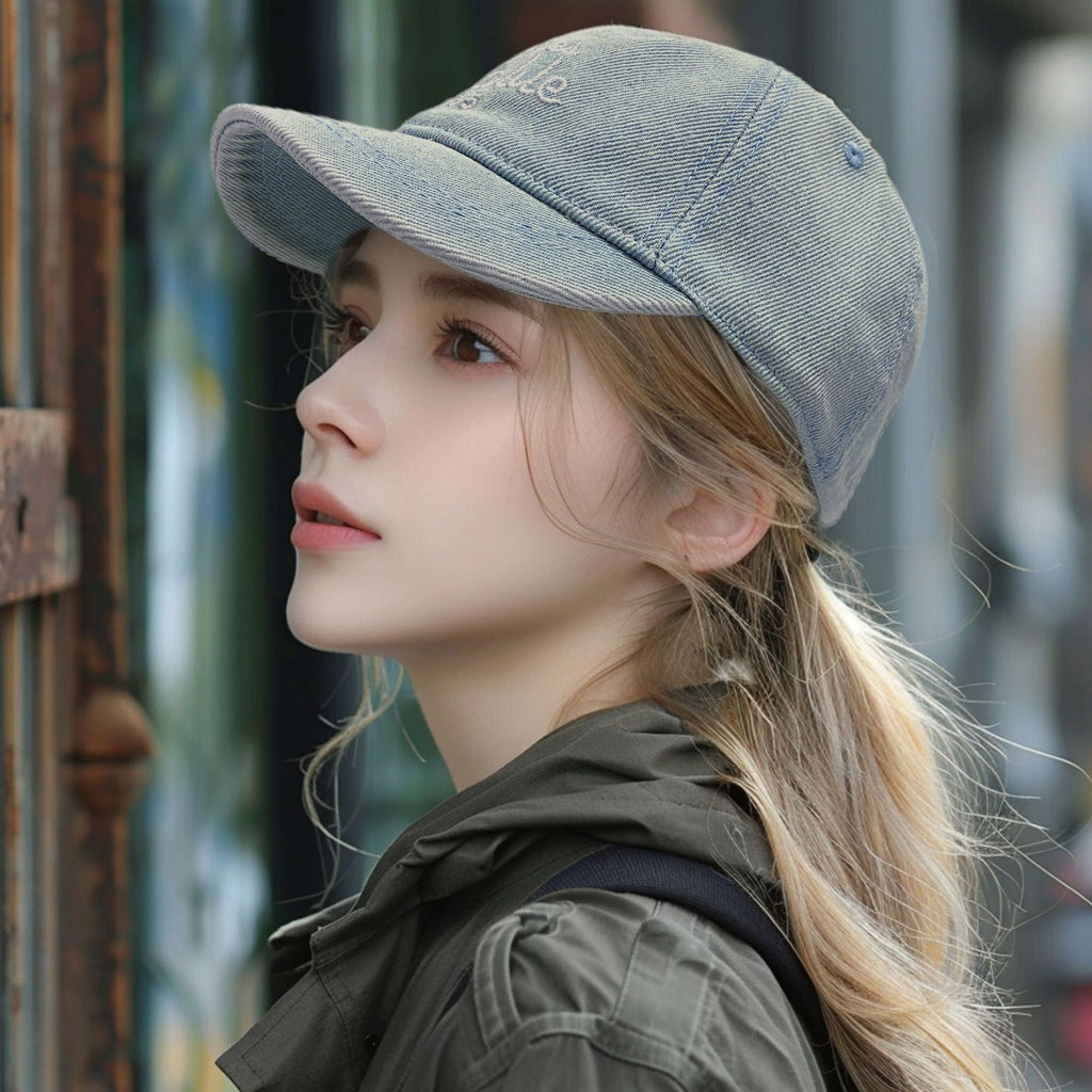 Denim Letter Embroidered Baseball Cap