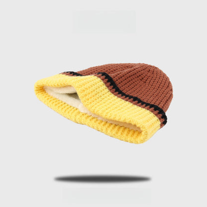 Fleece-lined Thick Contrast Color Beanie