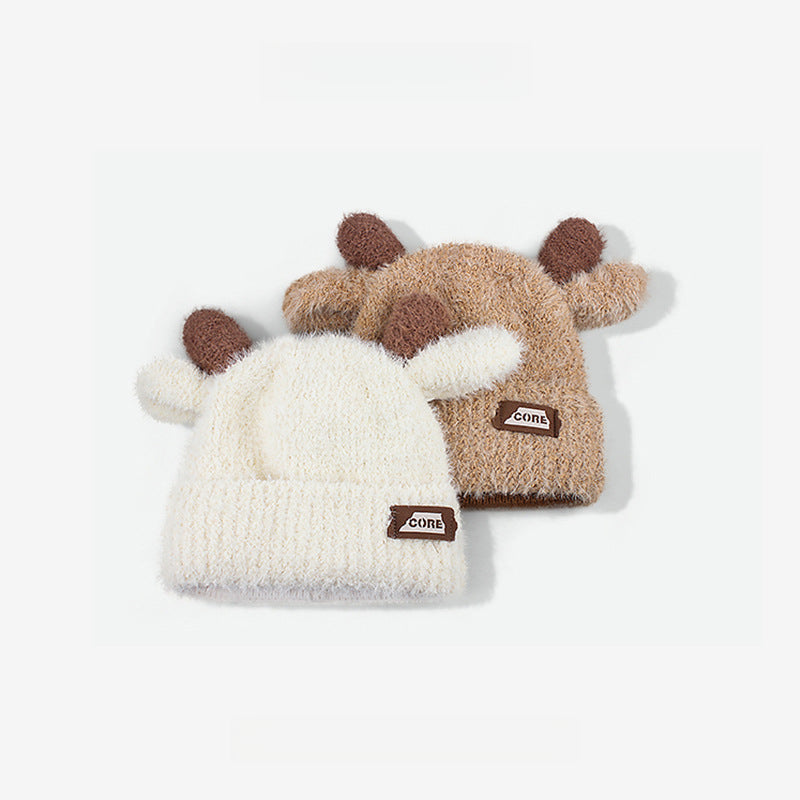 Sweet Cute Plush Antlers Warm Thickened Beanie