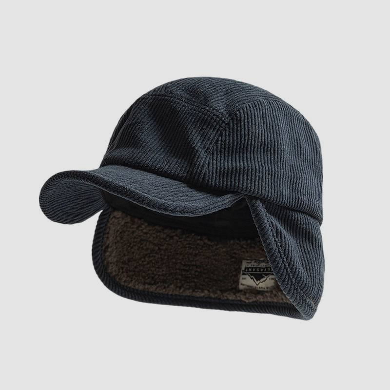 Vintage Corduroy Winter Earflap Hat Japanese Street Style Fleece Lined Warm Windproof