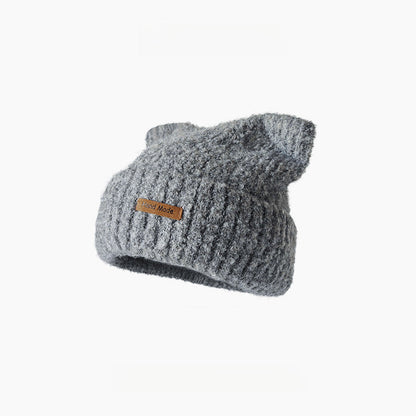 Cute Cat Ears Thickened Warm Big Head Circumference Beanie