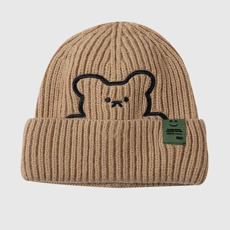 Bear Embroidered Knitted Hat