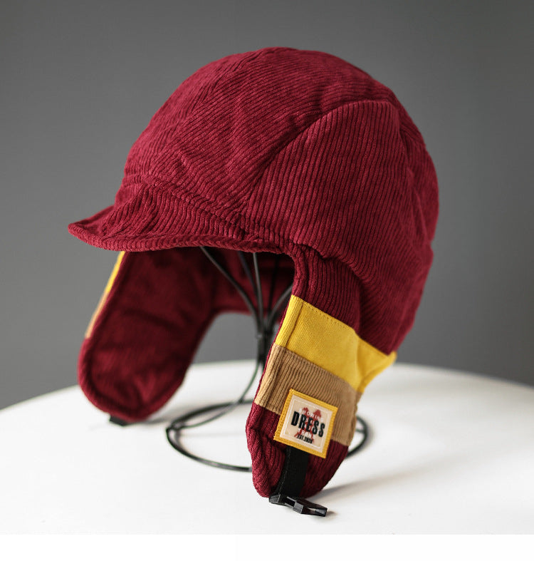 Color Contrast Patchwork Cold Protection in Winter Fleece-lined Warm Trapper