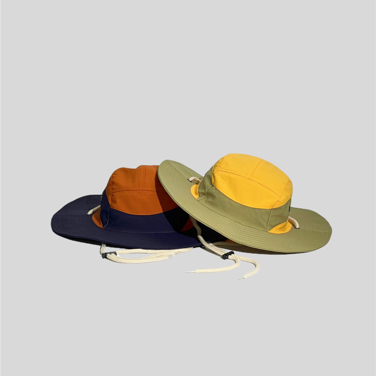 Color Block Patchwork Camping Drawstring Sun Protection Fisherman Hat