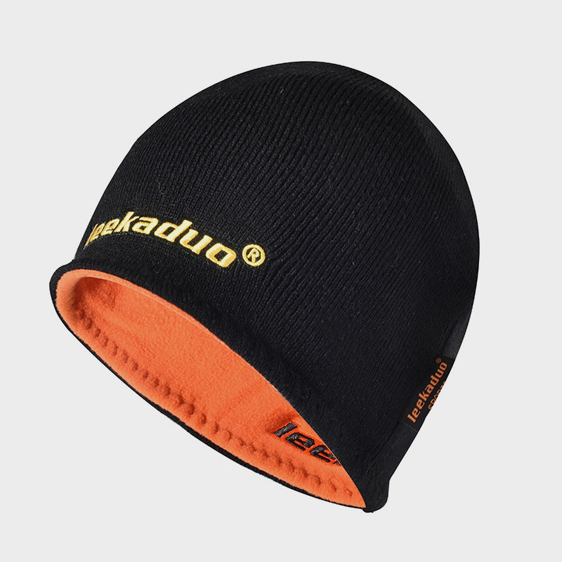 Plain Embroidered Knitted Hat Winter Fleece Lined Thickened Outdoor Pullover Hat Ski Hat