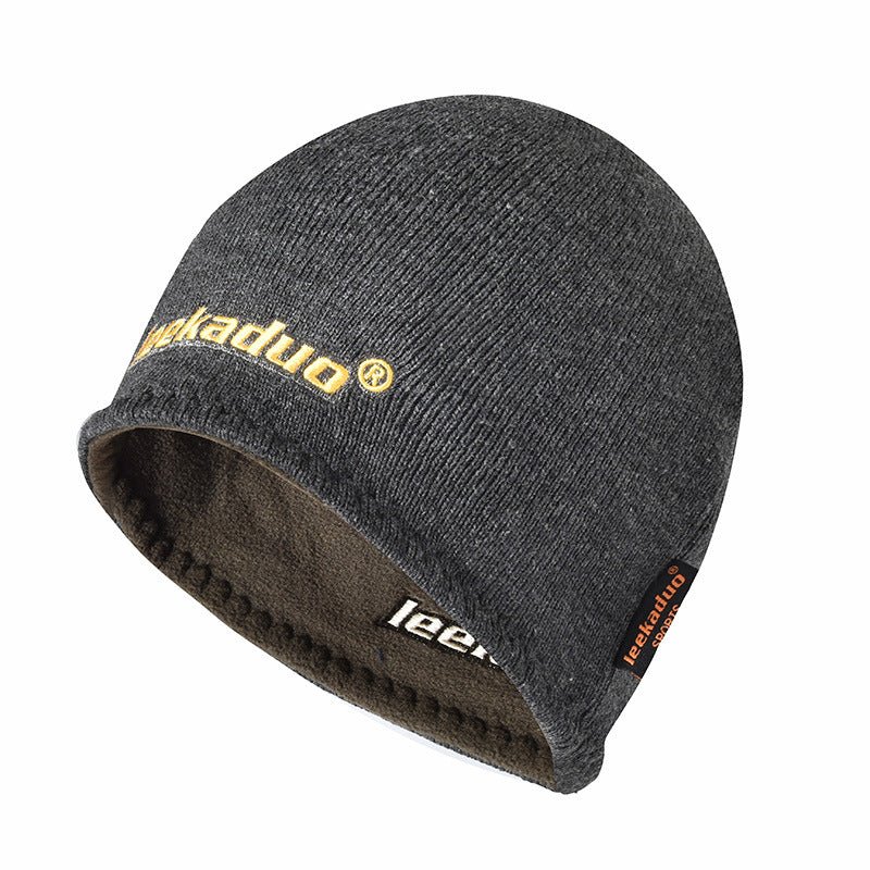 Plain Embroidered Knitted Hat Winter Fleece Lined Thickened Outdoor Pullover Hat Ski Hat