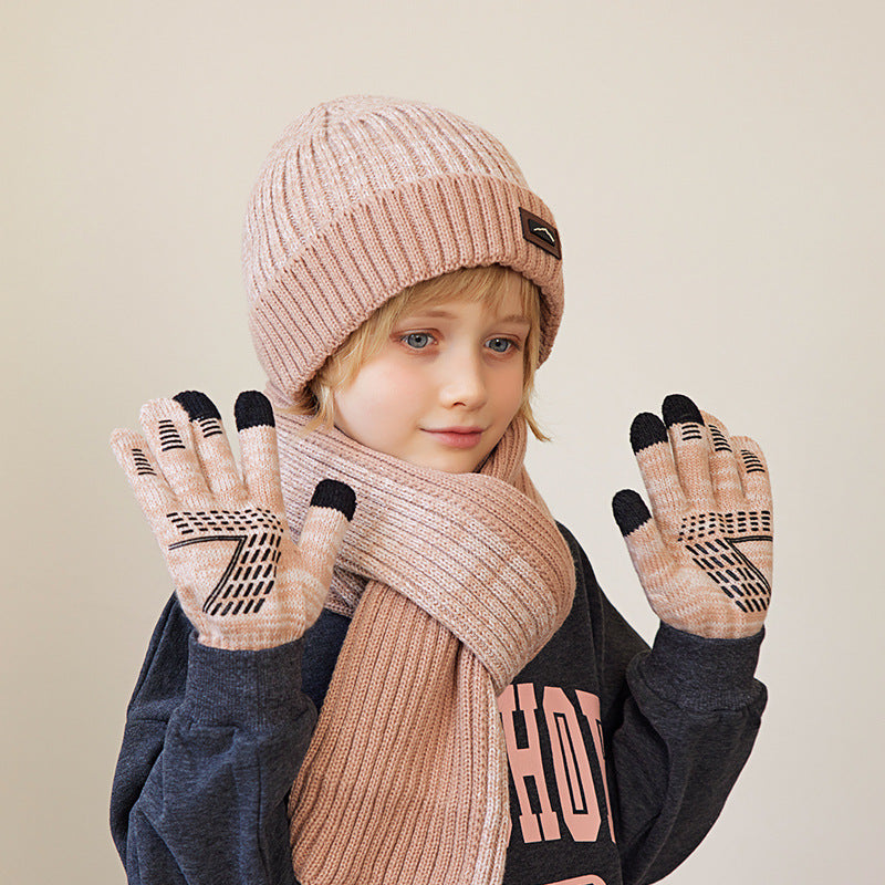 Children's Hat Scarf Gloves Three-piece Set Winter Outdoor Warm Beanie