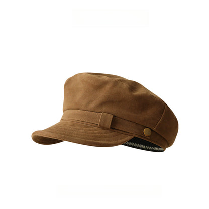 Vintage Suede Flat Top Newsboy Cap