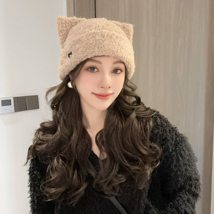 Cat Ears Love Embroidery Warm Beanie