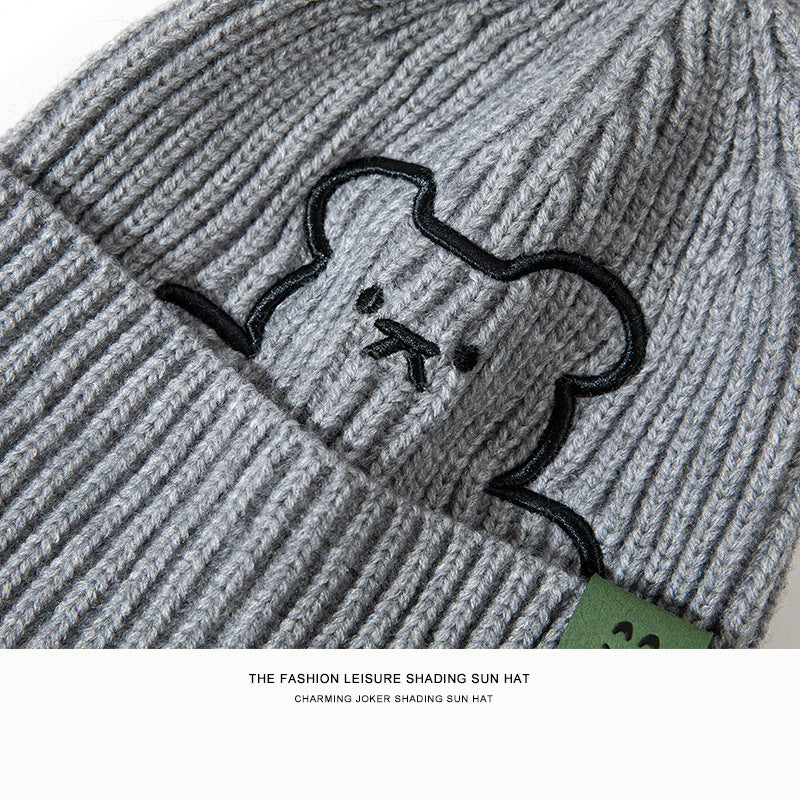 Bear Embroidered Knitted Hat