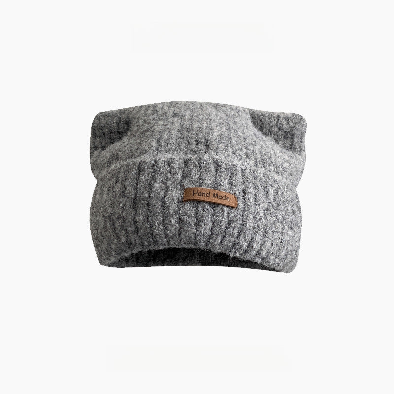 Cute Cat Ears Thickened Warm Big Head Circumference Beanie