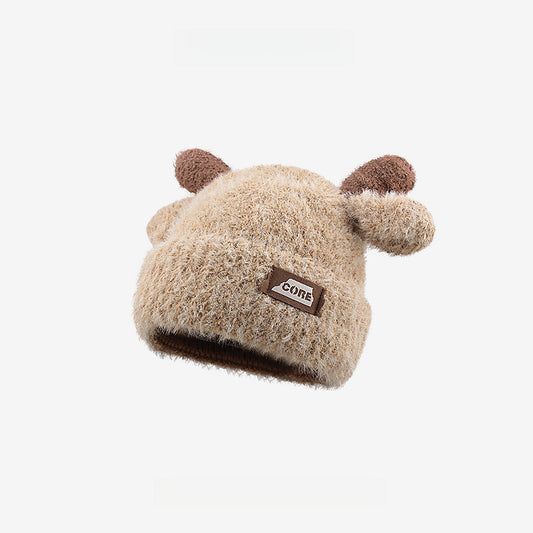 Sweet Cute Plush Antlers Warm Thickened Beanie