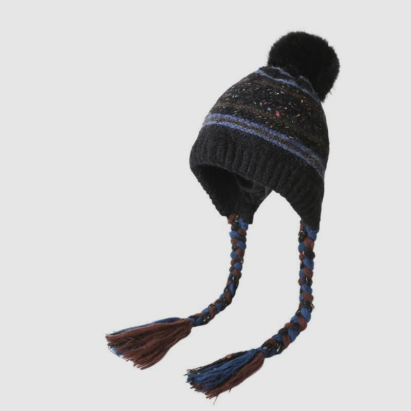 Big Head Striped Color-Block Ear Flap Hat