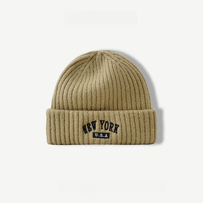 NewYork Letter Embroidery Warm Knitted Beanie