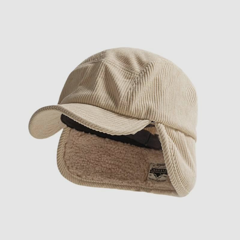 Vintage Corduroy Winter Earflap Hat Japanese Street Style Fleece Lined Warm Windproof