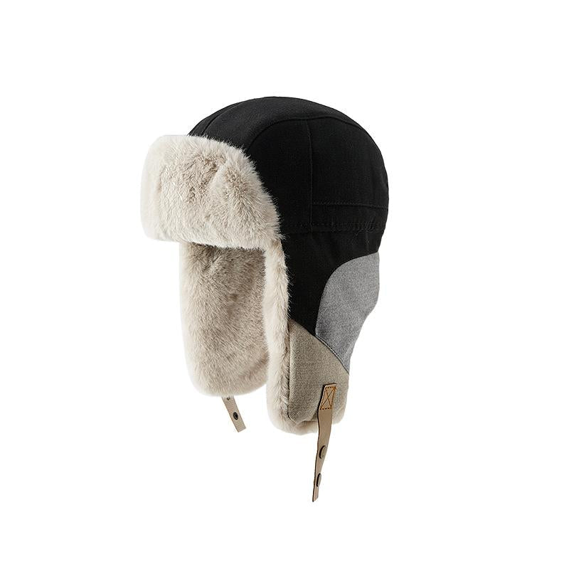 Rex Rabbit Fur Contrast Color Winter Warm Earflaps Cap Trapper