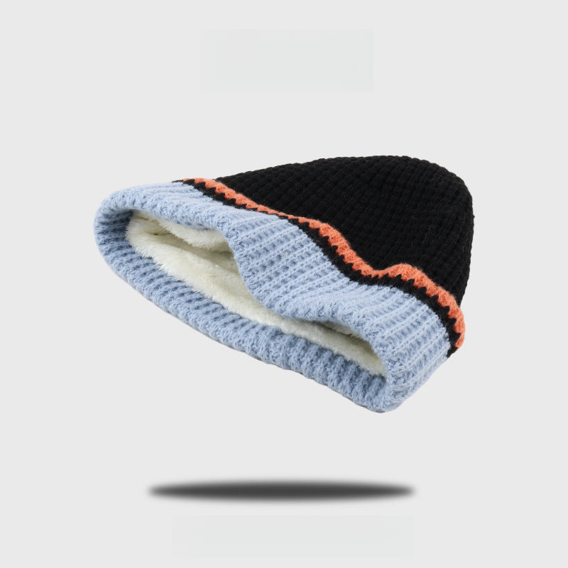 Fleece-lined Thick Contrast Color Beanie