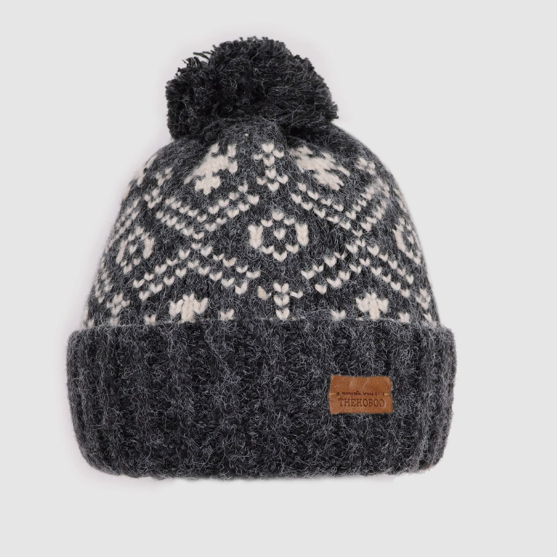 Christmas Snowflake Embroidered Pom-Pom Knit Beanie