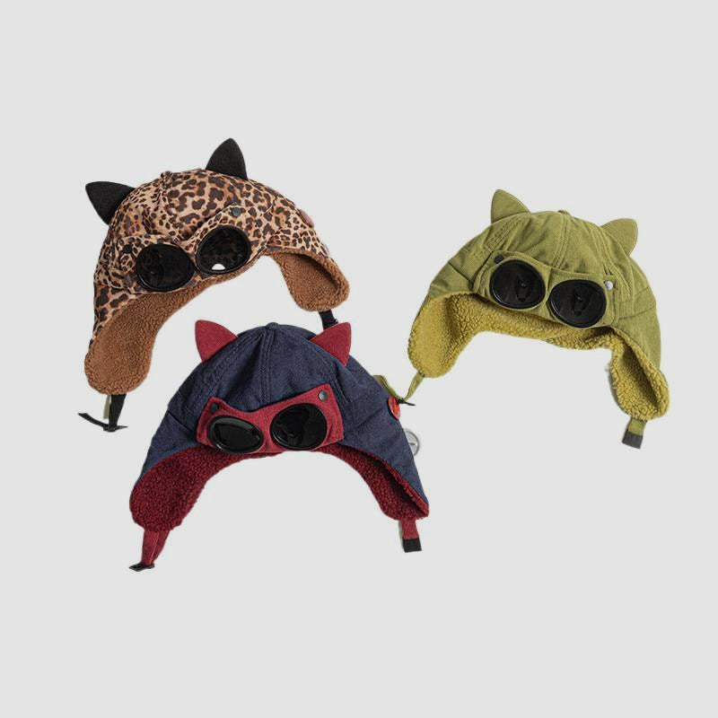 Sunglasses Aviator Hat Cat Ear Fleece Lined Thickened Ski Ear Protection Hat
