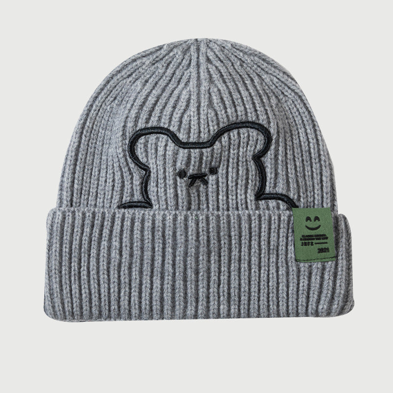 Bear Embroidered Knitted Hat