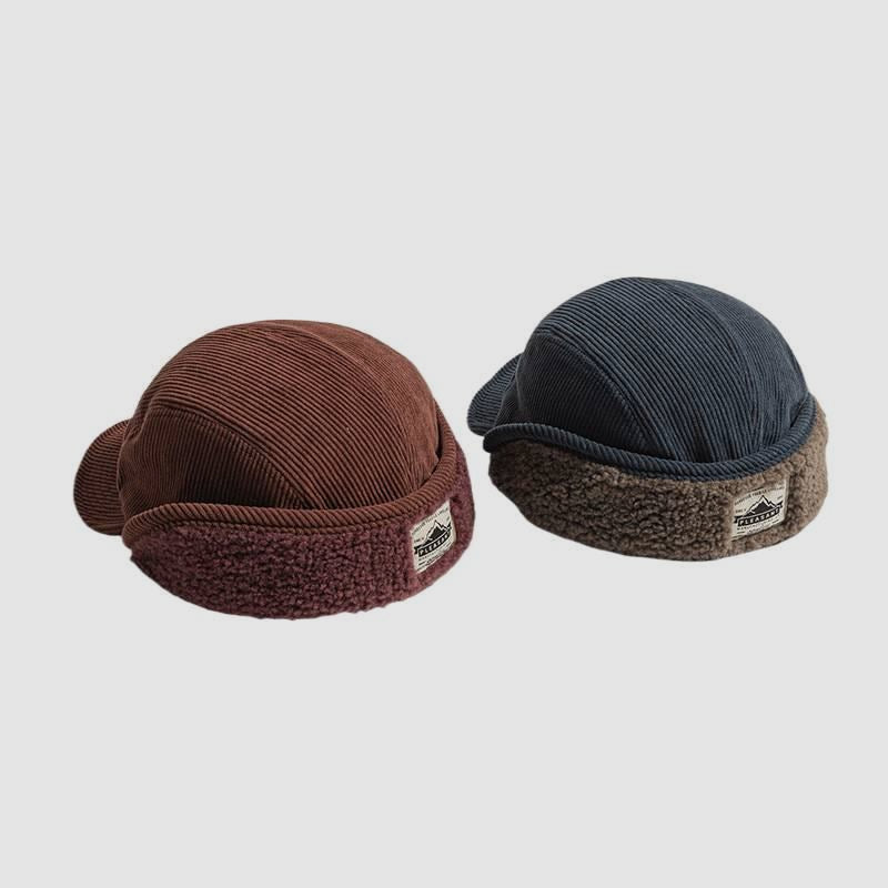 Vintage Corduroy Winter Earflap Hat Japanese Street Style Fleece Lined Warm Windproof