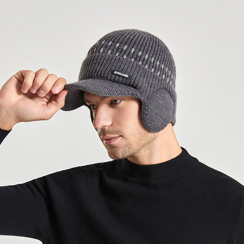 Winter Fleece-lined Men's Sleeve Cap Earmuffs Hat Outdoor Cold-Proof Thermal Knitting Woolen Cap