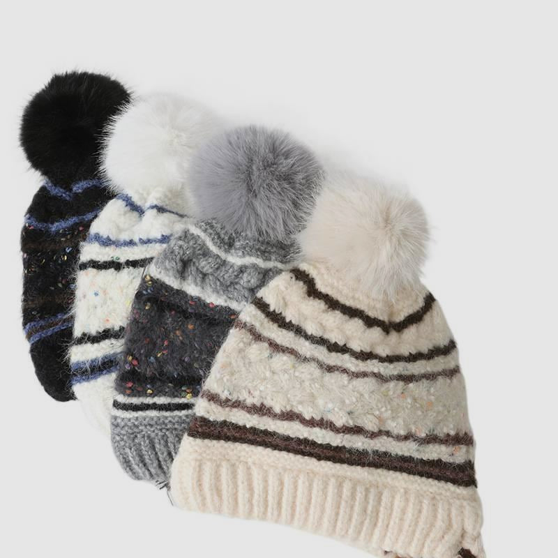 Big Head Striped Color-Block Ear Flap Hat