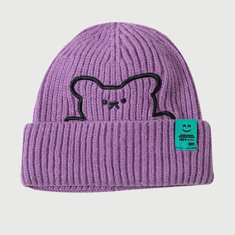 Bear Embroidered Knitted Hat