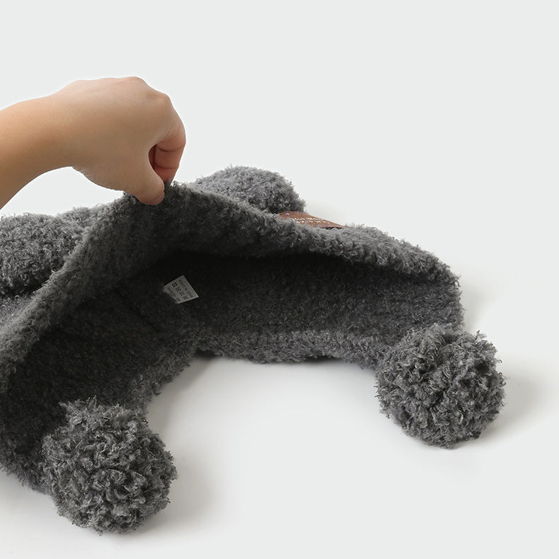 Teddy Fleece Teddy Bear Pom-Pom Versatile Warm Ear Flap Hat