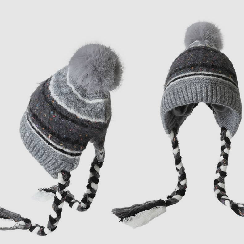 Big Head Striped Color-Block Ear Flap Hat