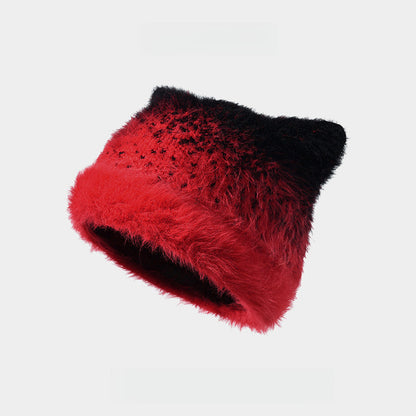 Gradient Color Winter Artificial Mink Hair Beanie