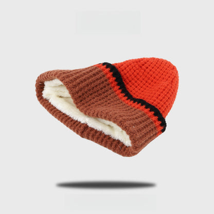 Fleece-lined Thick Contrast Color Beanie