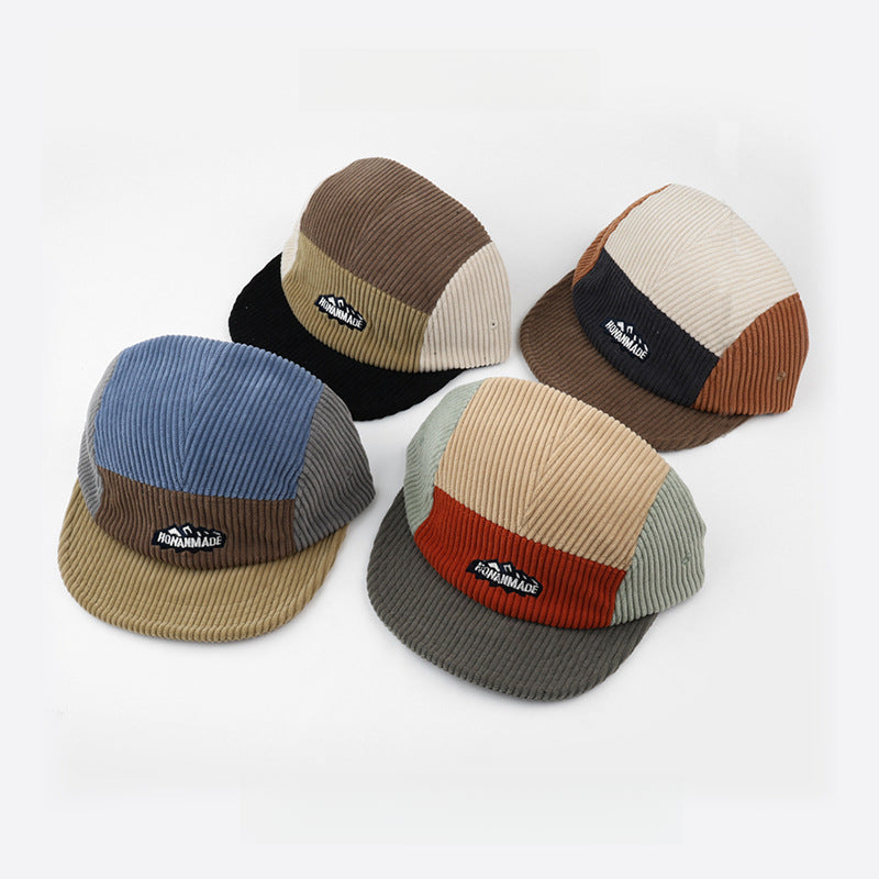 Japanese Corduroy Color Matching Soft Top Short Brim 5 panel Cap