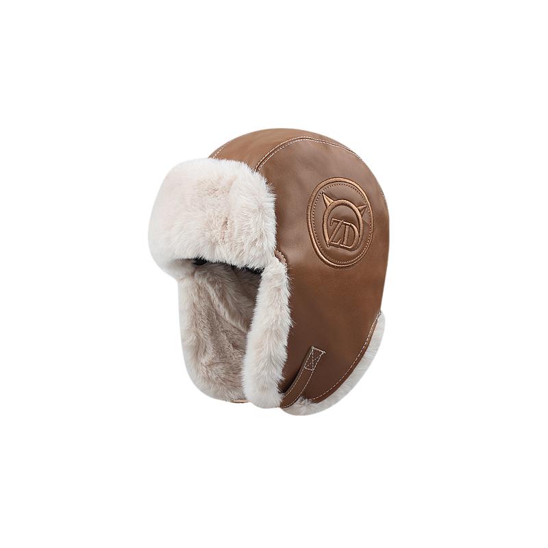 PU Leather Wear-Resistant Thickening Warm Earflaps Cap