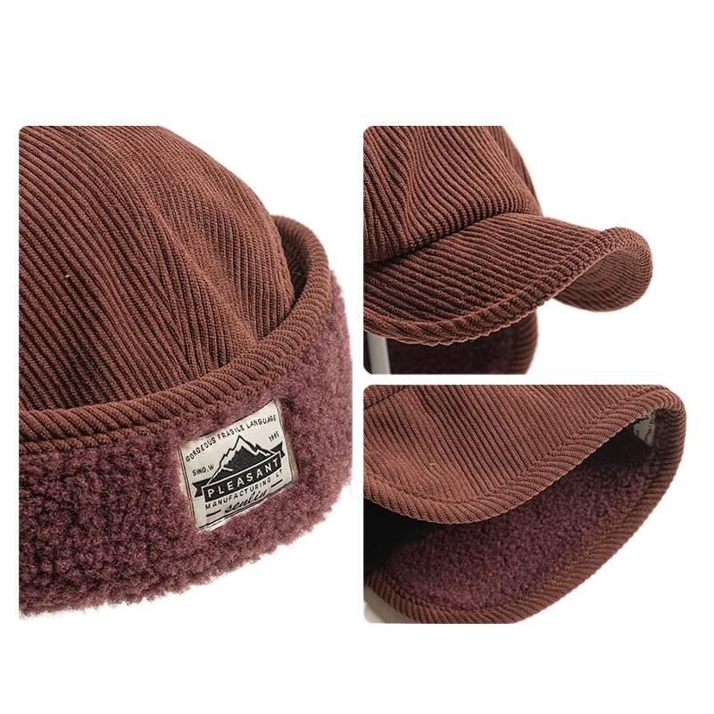 Vintage Corduroy Winter Earflap Hat Japanese Street Style Fleece Lined Warm Windproof